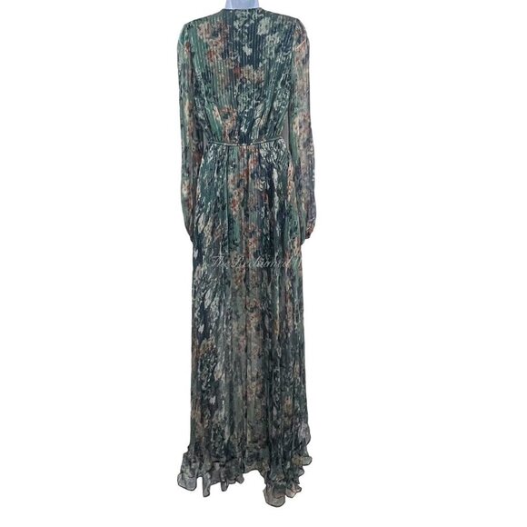 Caroline Constas Silk Vivan Floral Ruffled Georgette Maxi Gown Dress Slate Ombre - Picture 6 of 13